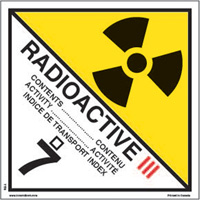 TDG Shipping Labels, Class 7, Radioactive III, Paper Helyx Safety & Industrial Supplies