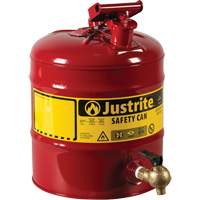 Bidon avec robinet s&eacute;curitaires pour laboratoires, Type I, Acier, 5 gal. US, Rouge, Homologu&eacute; FM Helyx Safety & Industrial Supplies