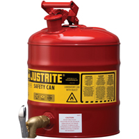 Bidon avec robinet s&eacute;curitaires pour laboratoires, Type I, Acier, 5 gal. US, Rouge, Homologu&eacute; FM Helyx Safety & Industrial Supplies