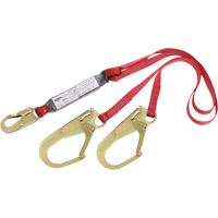 PRO Shock Absorbing Lanyards, 6', Rebar Hook Center, Snap Hook Leg Ends, Polyester Helyx Safety & Industrial Supplies