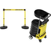 PLUS Barrier Post Cart Kit with Tray, 75' L, Metal, Yellow Helyx Safety & Industrial Supplies