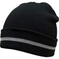 Bonnet en tricot avec bande r&eacute;fl&eacute;chissante argent&eacute;e, Taille unique, Noir Helyx Safety & Industrial Supplies