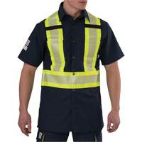 Chemise &agrave; manches courtes haute visibilit&eacute; r&eacute;sistant &agrave; la d&eacute;chirure, Polyester, Petit, Bleu marin Helyx Safety & Industrial Supplies