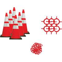 Ensemble de c&ocirc;nes de signalisation et chaînes, 28", Orange, Bande(s) r&eacute;fl&eacute;chissante(s) 4" & 6" Helyx Safety & Industrial Supplies