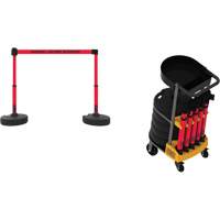Syst&egrave;me de barri&egrave;re &agrave; chariot portatif avec plateau Plus, 75' lo, M&eacute;tal/Plastique, Rouge Helyx Safety & Industrial Supplies