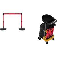 Syst&egrave;me de barri&egrave;re &agrave; chariot portatif avec plateau Plus, 75' lo, M&eacute;tal/Plastique, Rouge Helyx Safety & Industrial Supplies