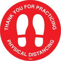 Enseigne pour plancher  Physical Distancing , Adh&eacute;sif, Anglais avec pictogramme Helyx Safety & Industrial Supplies