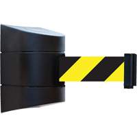 Tensabarrier&reg; Wall Unit, Steel, Screw Mount, 30', Black and Yellow Tape Helyx Safety & Industrial Supplies