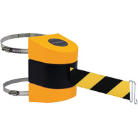 Tensabarrier&reg; Barrier Post Mount with Belt, Plastic, Clamp Mount, 24', Black and Yellow Tape Helyx Safety & Industrial Supplies