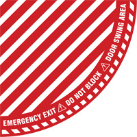 "Emergency Exit" Quarter Circle Swing Door Floor Sign, Adhesive, English with Pictogram Helyx Safety & Industrial Supplies