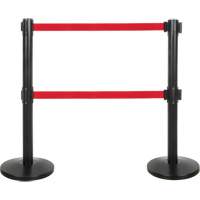 Barri&egrave;re pour le contr&ocirc;le des foules &agrave; courroie double, Acier, 35" h, Ruban Rouge, Longueur du ruban 7' Helyx Safety & Industrial Supplies