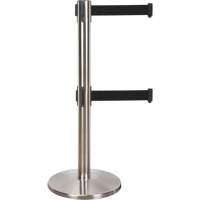 Barri&egrave;re pour le contr&ocirc;le des foules &agrave; courroie double, Acier, 35" h, Ruban Noir, Longueur du ruban 7' Helyx Safety & Industrial Supplies