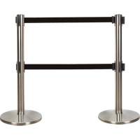 Barri&egrave;re pour le contr&ocirc;le des foules &agrave; courroie double, Acier, 35" h, Ruban Noir, Longueur du ruban 7' Helyx Safety & Industrial Supplies