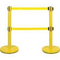 Barri&egrave;re pour le contr&ocirc;le des foules &agrave; courroie double, Acier, 35" h, Ruban Jaune, Longueur du ruban 7' Helyx Safety & Industrial Supplies