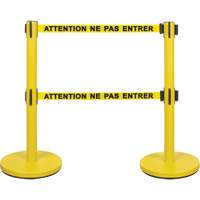 Barri&egrave;re pour le contr&ocirc;le des foules &agrave; courroie double, Acier, 35" h, Ruban Jaune, Longueur du ruban 7' Helyx Safety & Industrial Supplies