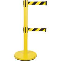 Barri&egrave;re pour le contr&ocirc;le des foules &agrave; courroie double, Acier, 35" h, Ruban Noir/Jaune, Longueur du ruban 7' Helyx Safety & Industrial Supplies