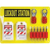 Tableau de cadenassage et &eacute;tiquetage avec cadenas de s&eacute;curit&eacute; en nylon utilisant des cl&eacute;s identiques, Cadenas Plastique, Capacit&eacute; de 6, Cadenas Compris Helyx Safety & Industrial Supplies