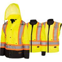 5021BBW Manteau 7 en 1 imperm&eacute;able pour femmes avec capuchon, Polyester/Polyur&eacute;thane, Jaune lime haute visibilit&eacute;, T-petit Helyx Safety & Industrial Supplies