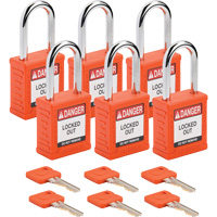 Cadenas de verrouillage Velocity, Orange, Cl&eacute;s diff&eacute;rentes, Nylon, Largeur de 1-1/2" Helyx Safety & Industrial Supplies