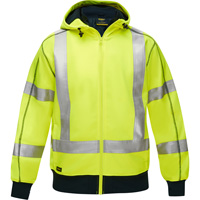 Coton ouat&eacute; doubl&eacute; de sherpa avec capuchon &agrave; fermeture &eacute;clair compl&egrave;te et X au dos Bisley, Petit, Jaune lime haute visibilit&eacute; Helyx Safety & Industrial Supplies