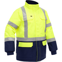 Manteau pour le froid extr&ecirc;me avec bas bleu marin et X au dos Bisley, Polyester, Jaune lime haute visibilit&eacute;, Petit Helyx Safety & Industrial Supplies