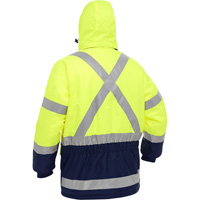 Manteau pour le froid extr&ecirc;me avec bas bleu marin et X au dos Bisley, Polyester, Jaune lime haute visibilit&eacute;, Petit Helyx Safety & Industrial Supplies