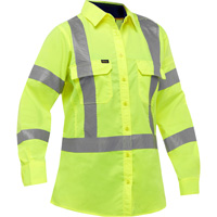 Chemise de travail &agrave; manches longues et X au dos Bisley avec X-Airflow pour femmes, Poly-coton, Petit, Jaune lime haute visibilit&eacute; Helyx Safety & Industrial Supplies