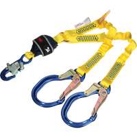 Twin-Leg Stretch Web Shock-Absorbing Lanyard, 4', Rebar Hook Center, Snap Hook Leg Ends Helyx Safety & Industrial Supplies