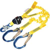 Twin-Leg Stretch Web Shock-Absorbing Lanyard, 6', Rebar Hook Center, Snap Hook Leg Ends Helyx Safety & Industrial Supplies