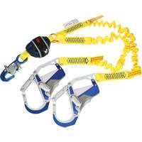 Twin-Leg Stretch Web Shock-Absorbing Lanyard, 6', Rebar Hook Center, Snap Hook Leg Ends Helyx Safety & Industrial Supplies