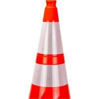 C&ocirc;ne de signalisation de premi&egrave;re qualit&eacute;, 28", Orange, Bande(s) r&eacute;fl&eacute;chissante(s) 4" & 6" Helyx Safety & Industrial Supplies