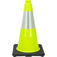 C&ocirc;ne de signalisation de premi&egrave;re qualit&eacute;, 18", Vert lime, Bande(s) r&eacute;fl&eacute;chissante(s) 6" Helyx Safety & Industrial Supplies