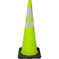 C&ocirc;ne de signalisation de premi&egrave;re qualit&eacute;, 36", Vert lime, Bande(s) r&eacute;fl&eacute;chissante(s) 4" & 6" Helyx Safety & Industrial Supplies