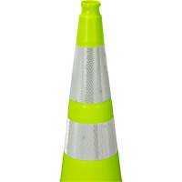 C&ocirc;ne de signalisation de premi&egrave;re qualit&eacute;, 36", Vert lime, Bande(s) r&eacute;fl&eacute;chissante(s) 4" & 6" Helyx Safety & Industrial Supplies