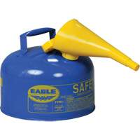 Bidon de s&eacute;curit&eacute; pour le k&eacute;ros&egrave;ne avec entonnoir, Type I, Acier galvanis&eacute;, 2,5 gal. US, Bleu, Homologu&eacute; FM/List&eacute; UL/ULC Helyx Safety & Industrial Supplies