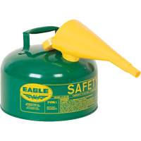 Bidon de s&eacute;curit&eacute; pour les combustibles avec entonnoir, Type I, Acier galvanis&eacute;, 2,5 gal. US, Vert, Homologu&eacute; FM/List&eacute; UL/ULC Helyx Safety & Industrial Supplies
