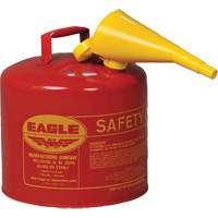 Bidon de s&eacute;curit&eacute; pour les produits inflammables avec entonnoir, Type I, Acier galvanis&eacute;, 5 gal. US, Rouge, Homologu&eacute; FM/List&eacute; UL/ULC Helyx Safety & Industrial Supplies