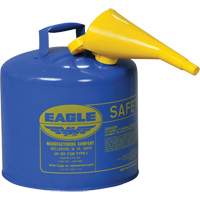 Bidon de s&eacute;curit&eacute; pour le k&eacute;ros&egrave;ne avec entonnoir, Type I, Acier galvanis&eacute;, 5 gal. US, Bleu, Homologu&eacute; FM/List&eacute; UL/ULC Helyx Safety & Industrial Supplies