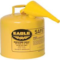 Bidon de s&eacute;curit&eacute; pour le diesel avec entonnoir, Type I, Acier galvanis&eacute;, 5 gal. US, Jaune, Homologu&eacute; FM/List&eacute; UL/ULC Helyx Safety & Industrial Supplies