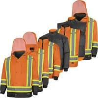5056 Pioneer&reg; Yukon 7-in-1 Waterproof Winter Safety Parka, Polyester, Black/High Visibility Orange, X-Small Helyx Safety & Industrial Supplies