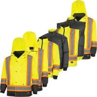 5057 Pioneer&reg; Yukon 7-in-1 Waterproof Winter Safety Parka, Polyester, Black/High Visibility Lime-Yellow, X-Small Helyx Safety & Industrial Supplies