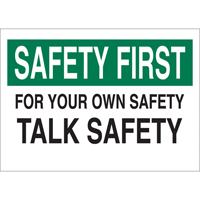 "Talk Safety" Sign, 10" x 14", Aluminum, English Helyx Safety & Industrial Supplies
