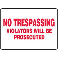 "No Trespassing" Sign, 7" x 10", Vinyl, English Helyx Safety & Industrial Supplies