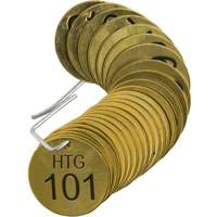&eacute;tiquettes num&eacute;rot&eacute;es pour vannes HTG, # 101-125, Laiton, 1,5" dia. Helyx Safety & Industrial Supplies