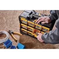 Flip-Bin Organizer, 3-7/8" W x 17-3/4" D x 13-7/8" H, Black/Yellow Helyx Safety & Industrial Supplies