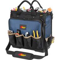 Molded Base Multi-Compartment Technician's Tool Bag, Ballistic Polyester, 54 Pockets, Black/Blue Helyx Safety & Industrial Supplies