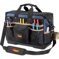 Molded Base Contractor's Closed-Top Tool Bag, Ballistic Polyester, 29 Pockets, Black/Blue Helyx Safety & Industrial Supplies