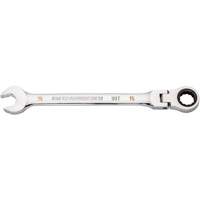 Cl&eacute; combin&eacute;e &agrave; cliquet 90 dents et t&ecirc;te flexible, 12 pans, 15 mm, Fini Chrome Helyx Safety & Industrial Supplies