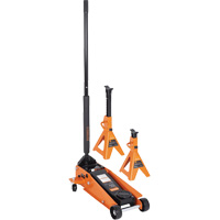 Cric datelier 4 tonnes avec paires de chandelles pour v&eacute;hicule de 3 tonnes, 3,5 tonne(s) Capacit&eacute;, 5-1/8" Abaiss&eacute;e, 21" &eacute;lev&eacute;e, Hydraulique &agrave; main Helyx Safety & Industrial Supplies