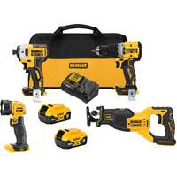 XR&reg; Brushless Cordless 4-Tool Combo Kit, Lithium-Ion, 20 V Helyx Safety & Industrial Supplies